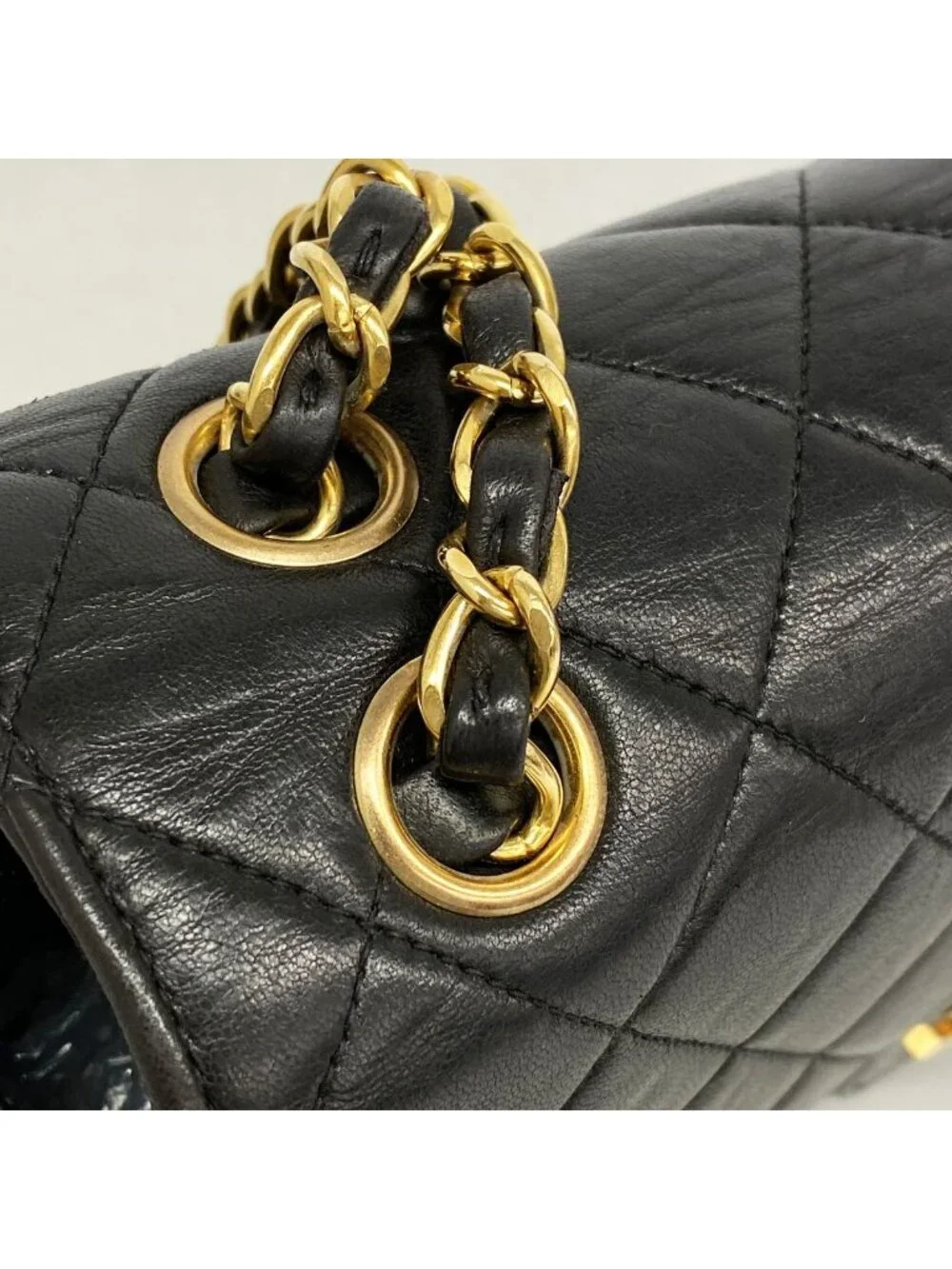Chanel Shoulder Bag Quilted Double Face Lambskin Black Gold